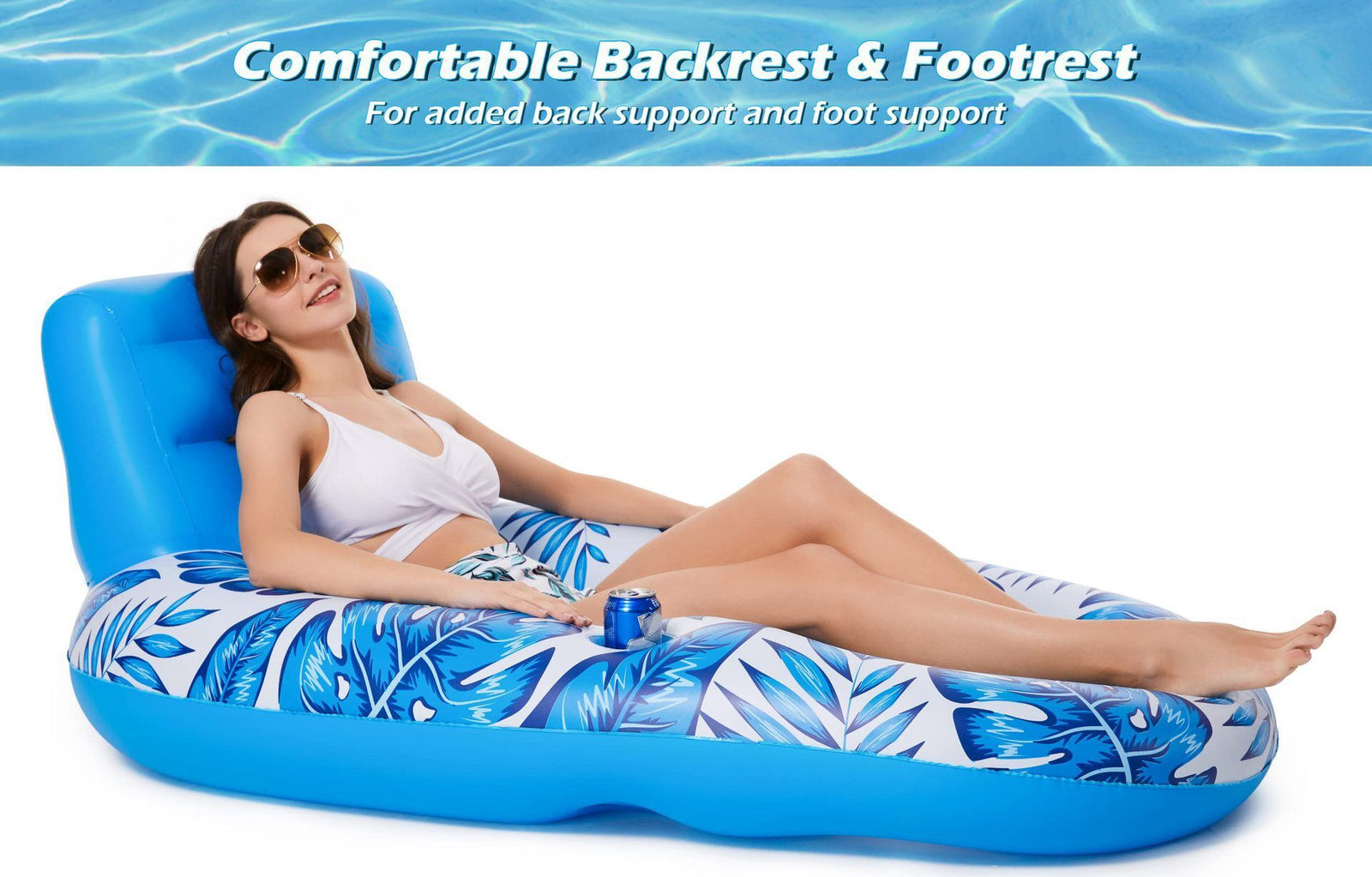 Inflatable Pool Lounger Float with Backrest & Cup Holders – U-Shaped Floating Chair for Pool, Lake, Beach (Blue)