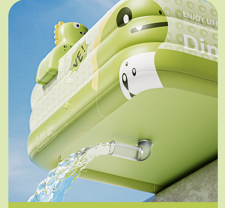 Inflatable Swimming Pool 260×160×56cm with Canopy & Dinosaur Spray – Kids Outdoor Water Play Set for Backyard, Garden, Summer Fun (Green)