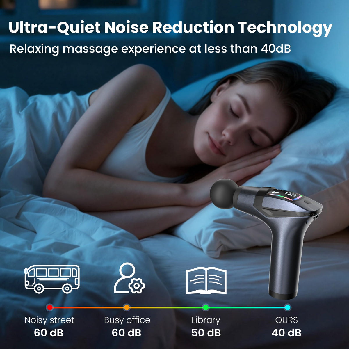 Black 3-in-1 Massage Gun with Extendable Handle & Back Strap – 12-Speed Deep Tissue Muscle Massager, 4 Attachments, USB-C Charging, for Athletes, Gym Recovery & Seniors