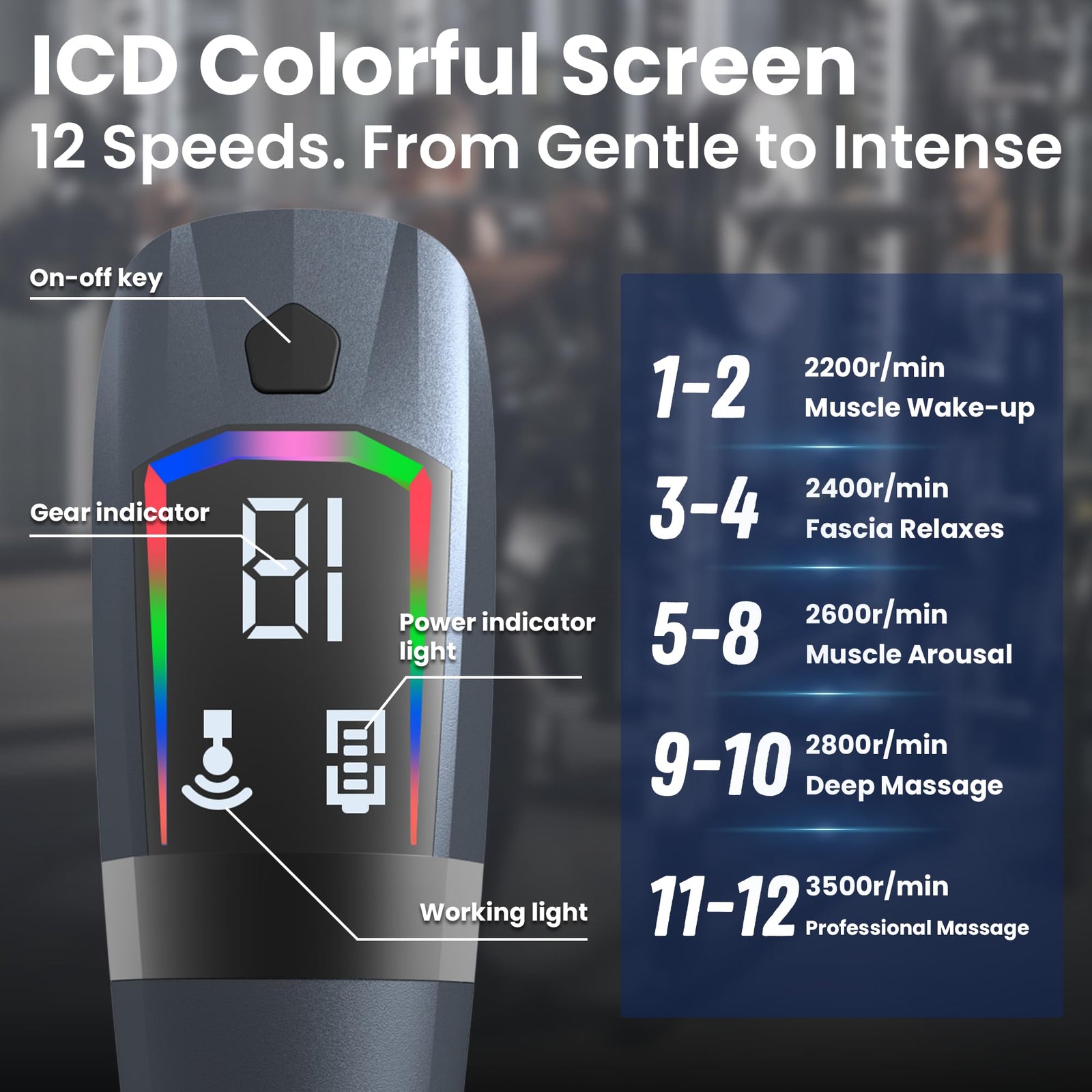 Black 3-in-1 Massage Gun with Extendable Handle & Back Strap – 12-Speed Deep Tissue Muscle Massager, 4 Attachments, USB-C Charging, for Athletes, Gym Recovery & Seniors