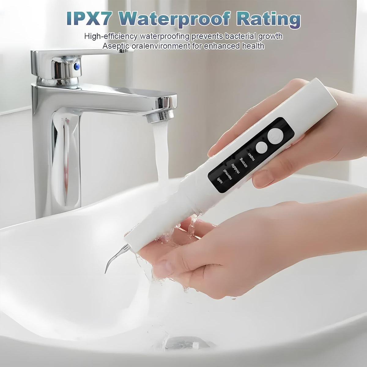 High-End Ultrasonic Tooth Cleaner with LED Light & Smart Gum Protection – 5 Modes, IPX7 Waterproof, Rechargeable, 3 Replacement Tips (Black)