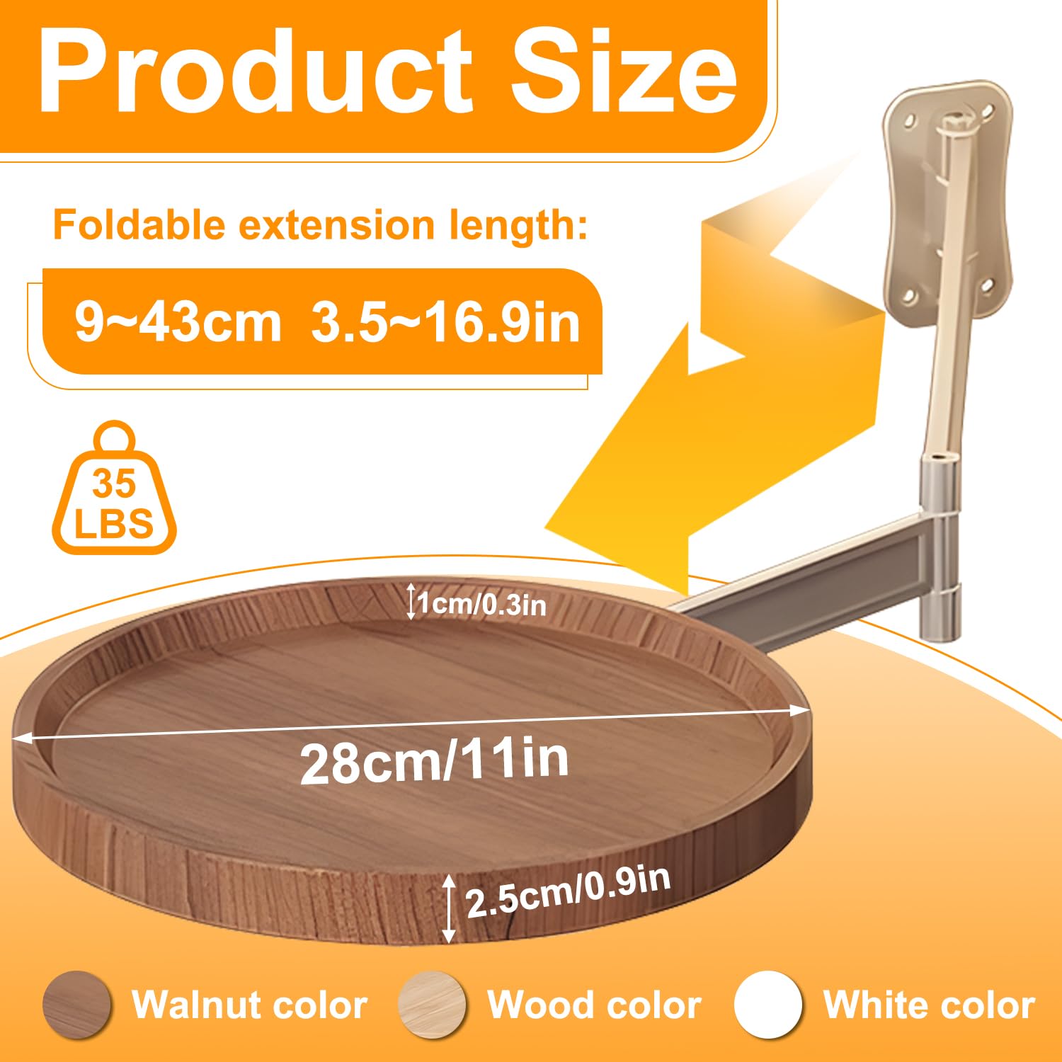 Wall-Mounted Foldable Round Table – Telescopic Adjustable Bedside Desk with Aluminum Alloy Support, Multi-Use Floating Table for Bedroom, Living Room, Balcony (Original Wood)