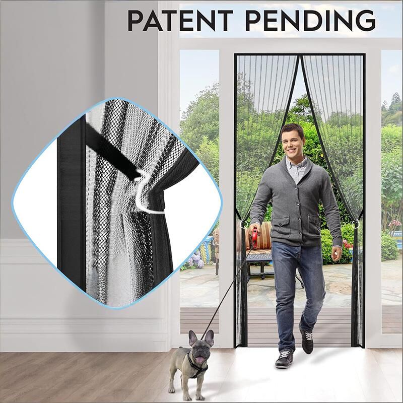 Magnetic Screen Door 100cm x 210cm – Self-Adhesive Mesh Netting for Mosquito & Wasp Protection, Indoor Outdoor Use, (Black,L)