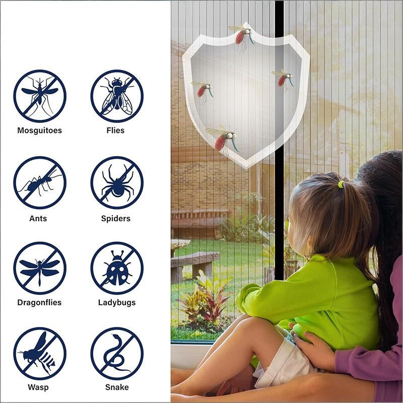 Magnetic Screen Door 110cm x 210cm – Self-Adhesive Mesh Netting for Mosquito & Wasp Protection, Indoor Outdoor Use, (Black,XL)