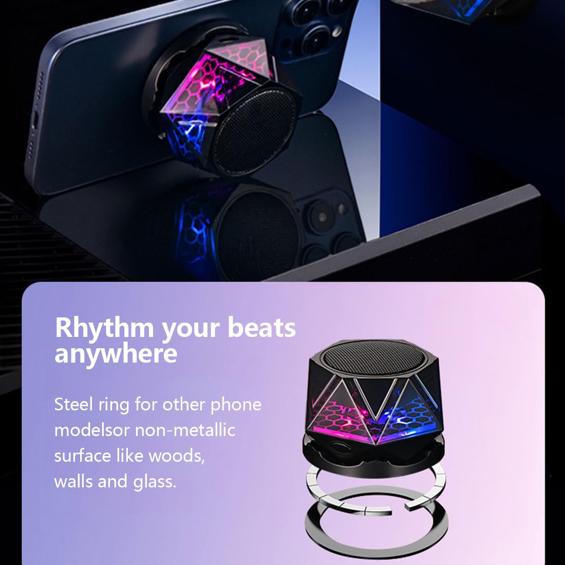 Magnetic Bluetooth Speaker – RGB Light Show, IPX7 Waterproof, TWS Stereo Pairing, 24H Playtime, Compact Design – Perfect for Home, Car, Outdoor Use (Black)