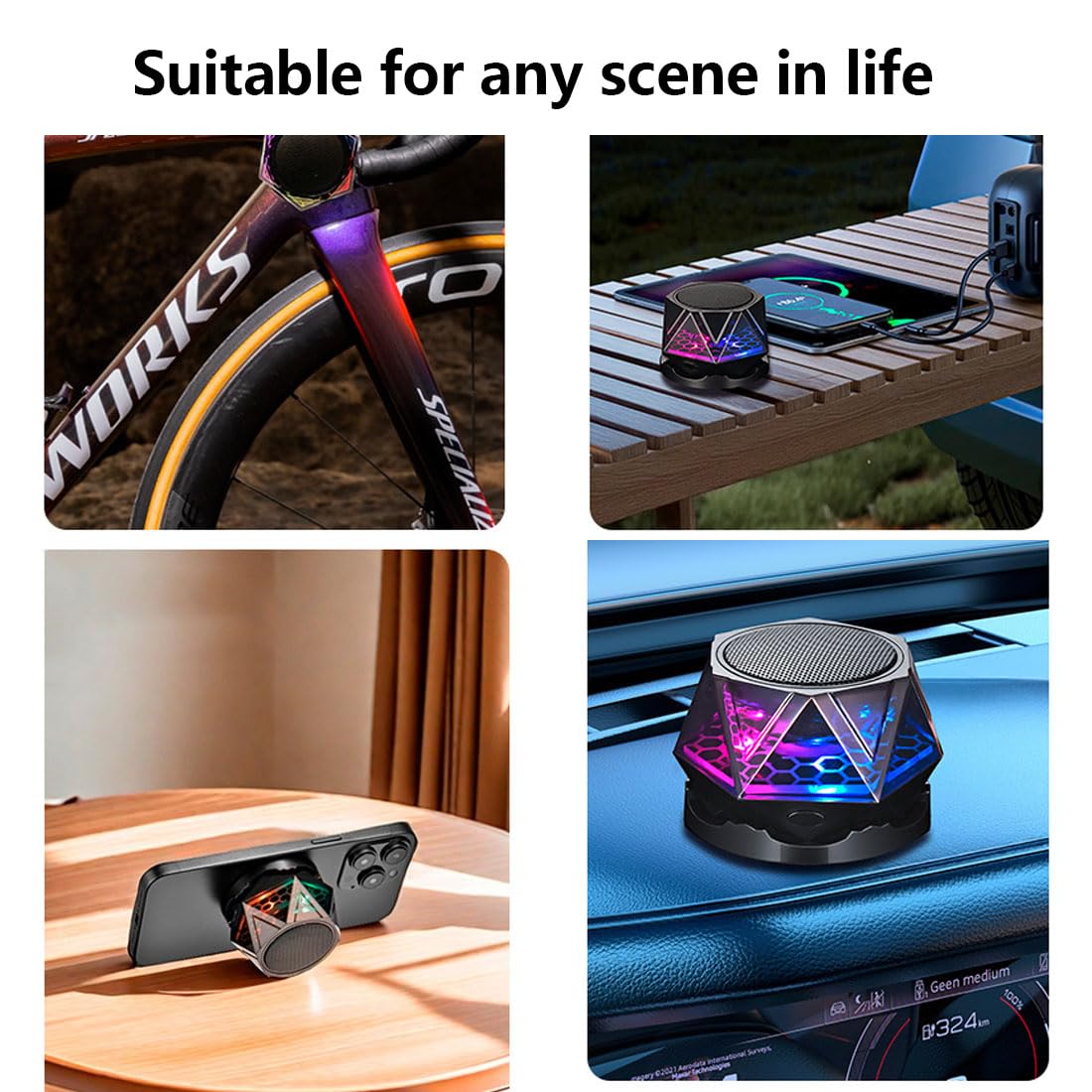 Magnetic Bluetooth Speaker – RGB Light Show, IPX7 Waterproof, TWS Stereo Pairing, 24H Playtime, Compact Design – Perfect for Home, Car, Outdoor Use (Black)