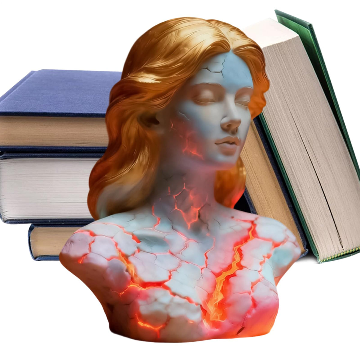 Blazing Maiden Figurine LED Lamp – Artistic Resin Sculpture with Crackled Light Effect, Elegant Decorative Night Light(Blue)