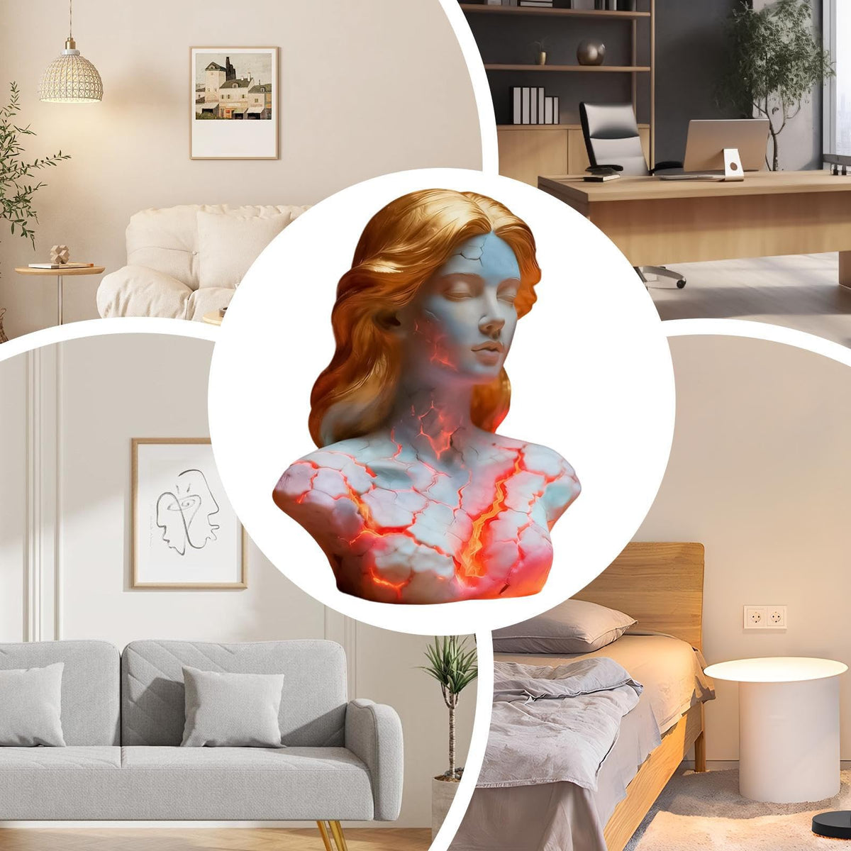 Blazing Maiden Figurine LED Lamp – Artistic Resin Sculpture with Crackled Light Effect, Elegant Decorative Night Light(Blue)