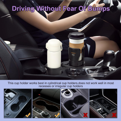 Dual Cup Holder Expander with 360° Rotating Tray – Adjustable Drink & Snack Organizer for Cars, Trucks, SUVs and RVs (Black)