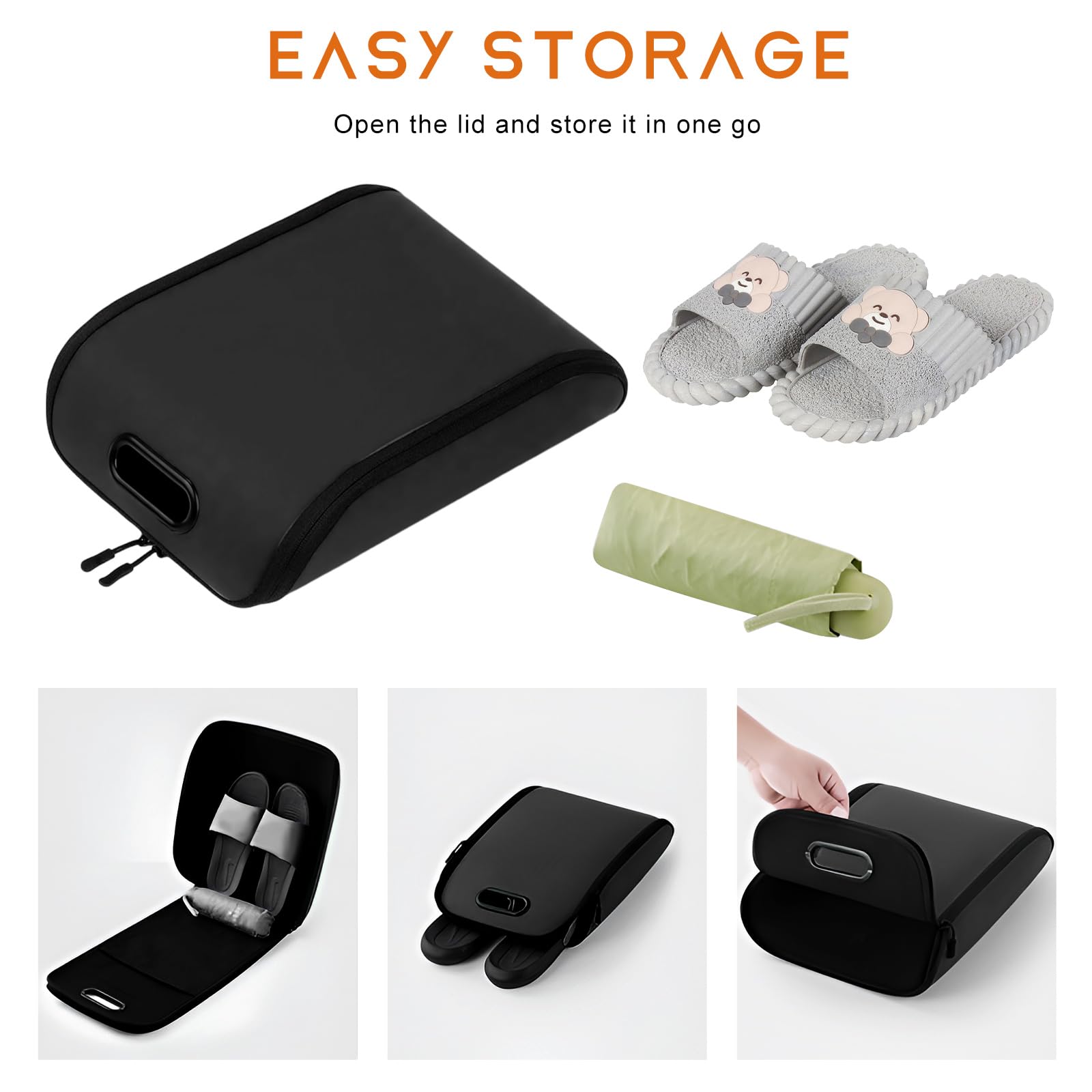 Car Shoe Storage Box – Portable Leather-Look Organizer for Passenger Seat or Trunk, Dustproof and Moisture-Resistant with Zipper and Handle (Black)