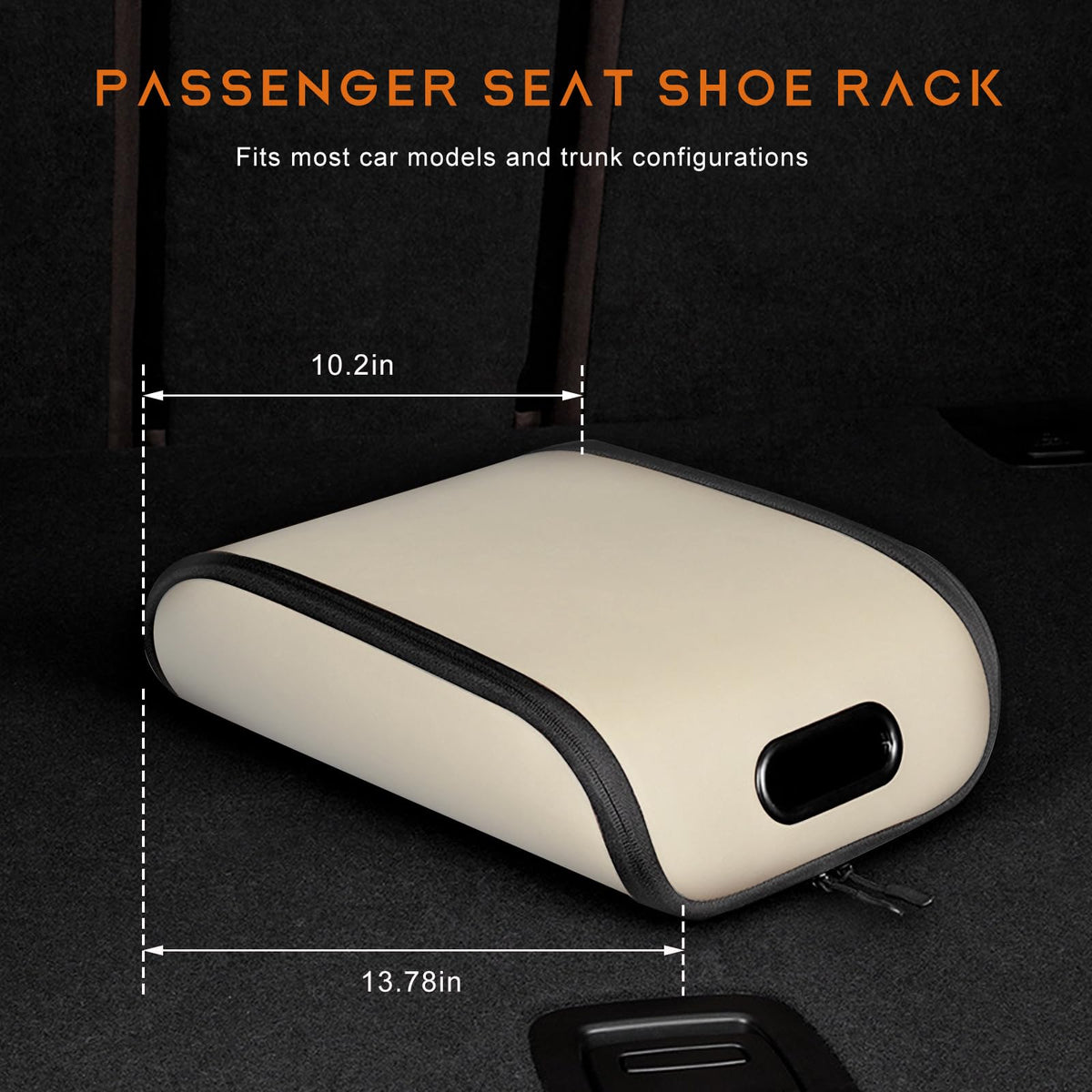 Car Shoe Storage Box – Portable Leather-Look Organizer for Passenger Seat or Trunk, Dustproof and Moisture-Resistant with Zipper and Handle (Beige)