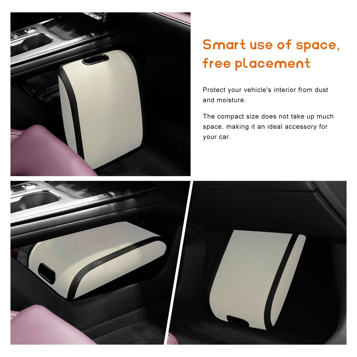 Car Shoe Storage Box – Portable Leather-Look Organizer for Passenger Seat or Trunk, Dustproof and Moisture-Resistant with Zipper and Handle (Beige)