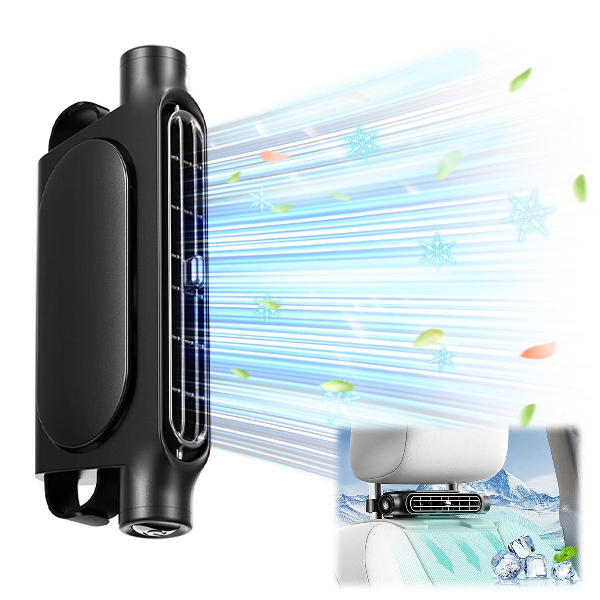 Car Seat Cooling Fan with USB Power – Portable Headrest Ventilator for Front &amp; Rear Seats, 3-Speed Quiet Airflow, Ideal for Cars, SUVs, Trucks, Office Chairs (Black)