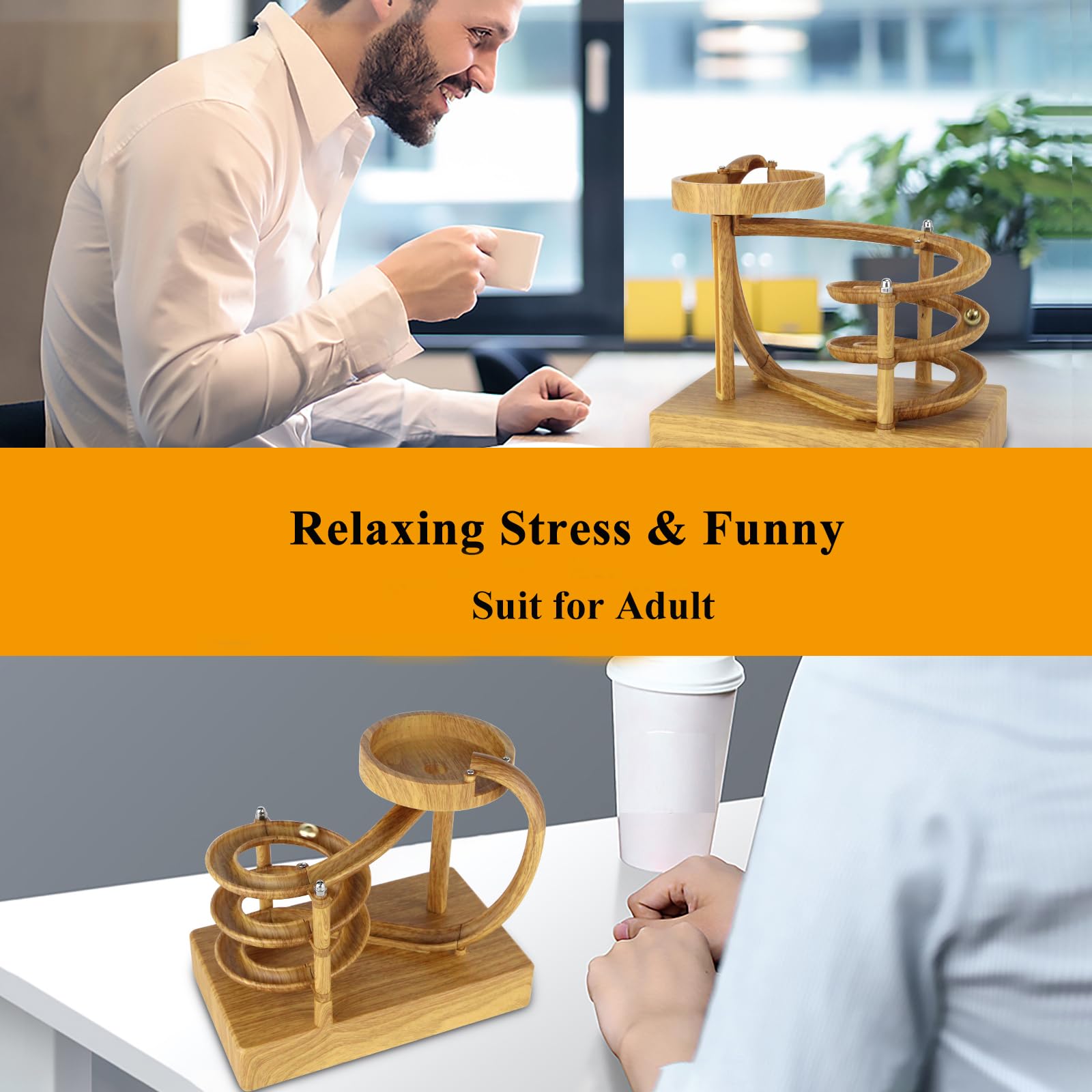 Electromagnetic Perpetual Motion Toy with Built-in Battery – Scientific Desk Decor, Stress Relief & Cat Play Item, Continuous Rolling Ball Art (Wooden)