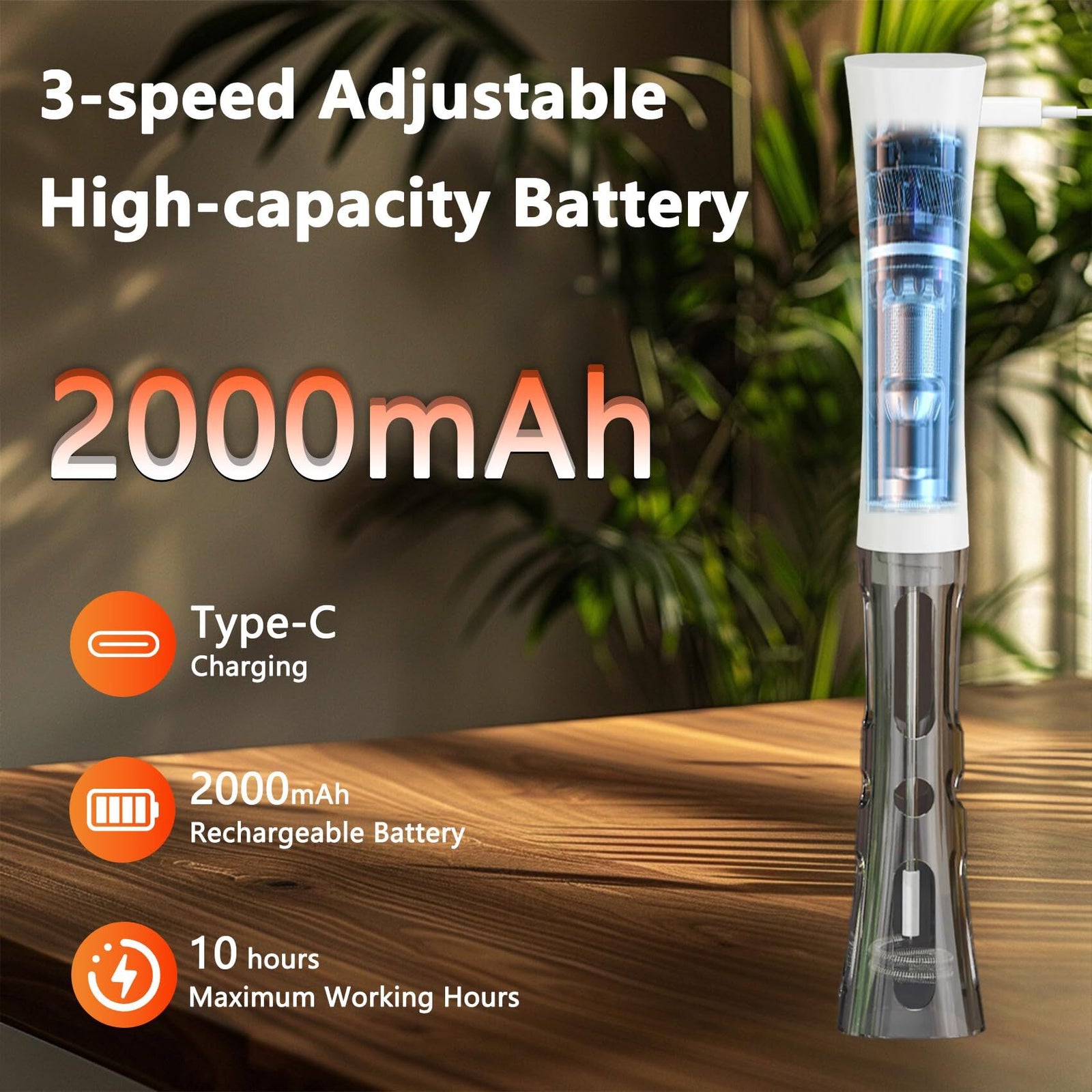 White Hands-Free Milk Frother – 2000mAh Rechargeable Coffee & Drink Mixer for Latte, Cappuccino, Matcha & More | Perfect for Home, Office & Travel