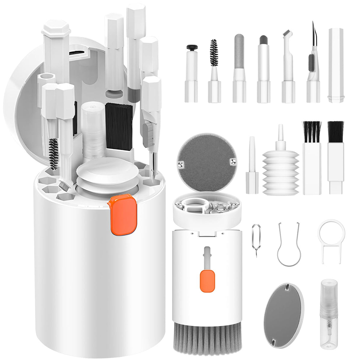 20-in-1 Multi-Function Electronics Cleaning Kit – Portable Keyboard, Earphone, Camera &amp; Screen Cleaner Set with Brush, Spray Bottle &amp; Tools (White)