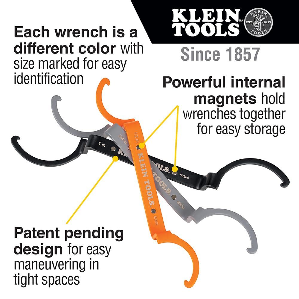 Orange Conduit Lockout Wrench Set – 3-Piece Offset Tool for 1/2", 3/4", 1" Pipe Nuts | Magnetic Storage & Hooked Tip Design | Ideal for Tight Spaces