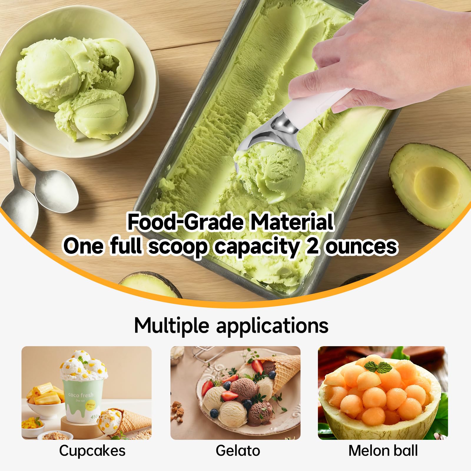 Heated Ice Cream Scoop with LED Display & 3400mAh Battery – Rechargeable, IP67 Waterproof, Instant Heating for Hard Ice Cream, Suitable for Home and Commercial Use (White)