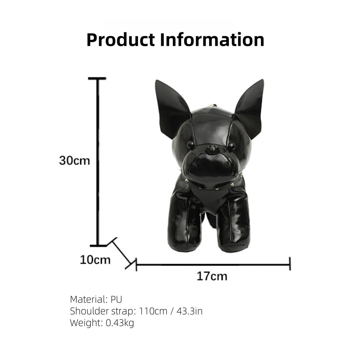 French Bulldog Shaped Bag – Cute Animal Crossbody Shoulder Bag with Adjustable Strap, PU Leather Dog Backpack for Women, Fashion Statement Accessory (Black)