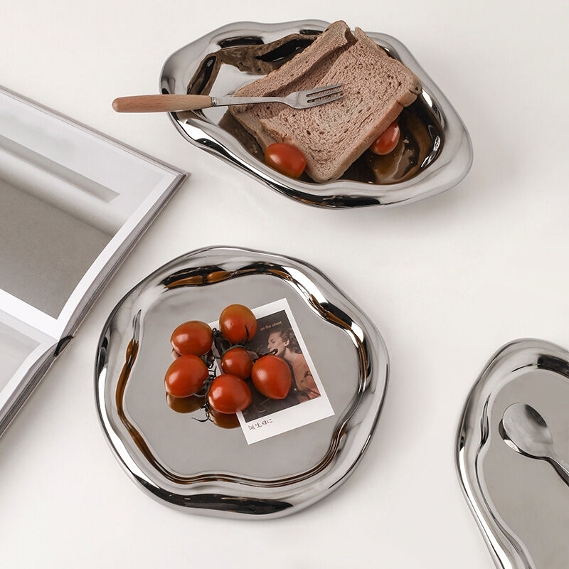 Silver Plated Ceramic Tray Set (Round &amp; Long Shapes) – Minimalist Luxury Decorative Organizer for Jewelry, Vanity &amp; Home Display| Other Styles Available in Store