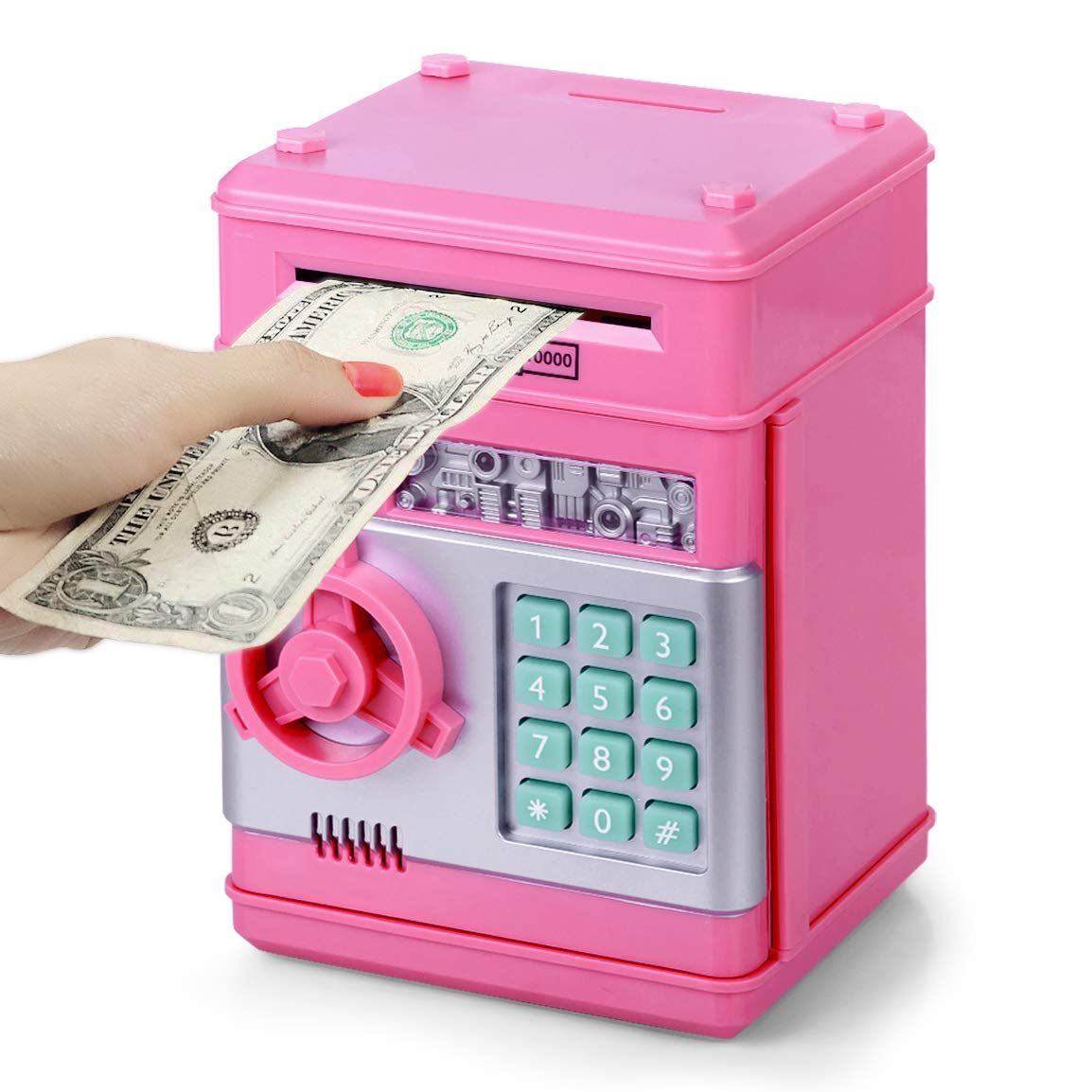 Smart ATM Piggy Bank with Password Lock &amp; Coin Slot – Educational Money Box for Kids, Saves Coins &amp; Bills (Pink) | Other Colors Available In-Store