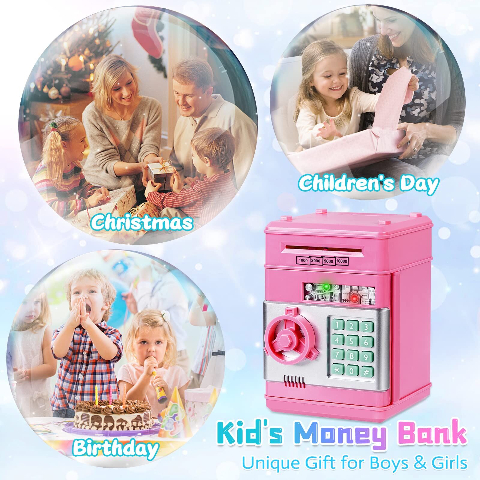 Smart ATM Piggy Bank with Password Lock & Coin Slot – Educational Money Box for Kids, Saves Coins & Bills (Pink) | Other Colors Available In-Store