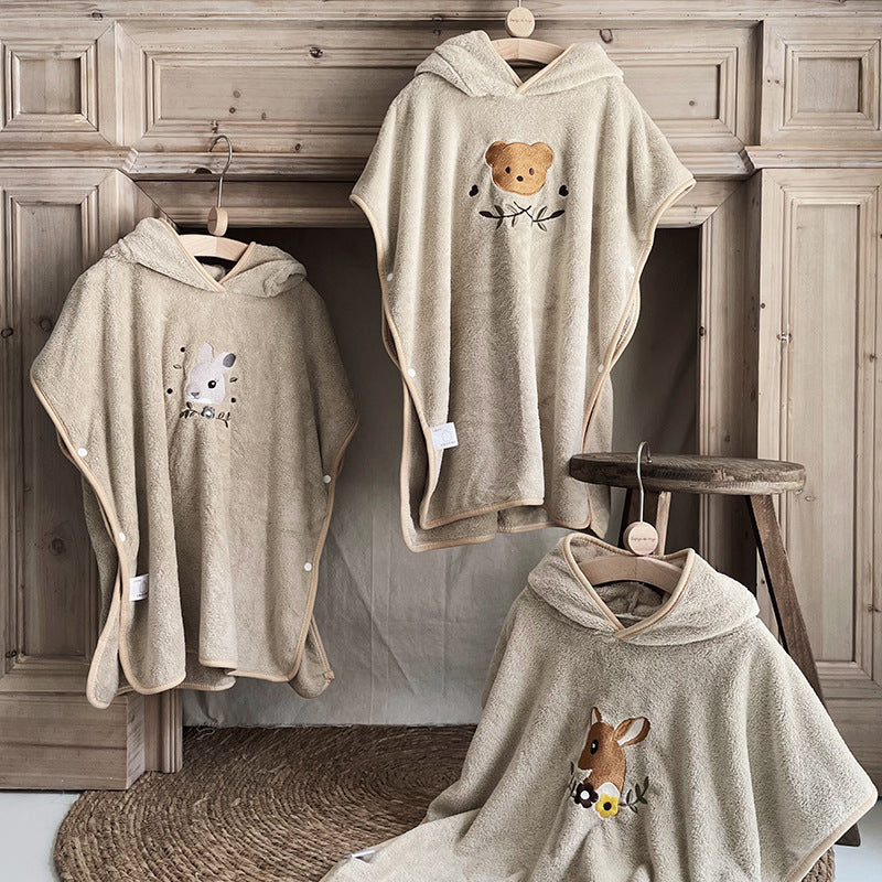Ultra-Soft Hooded Bath Towel for Kids – Coral Fleece Poncho with Charming Animal Design, Quick-Dry Absorbent Robe for Bath, Pool, Beach (Deer)
