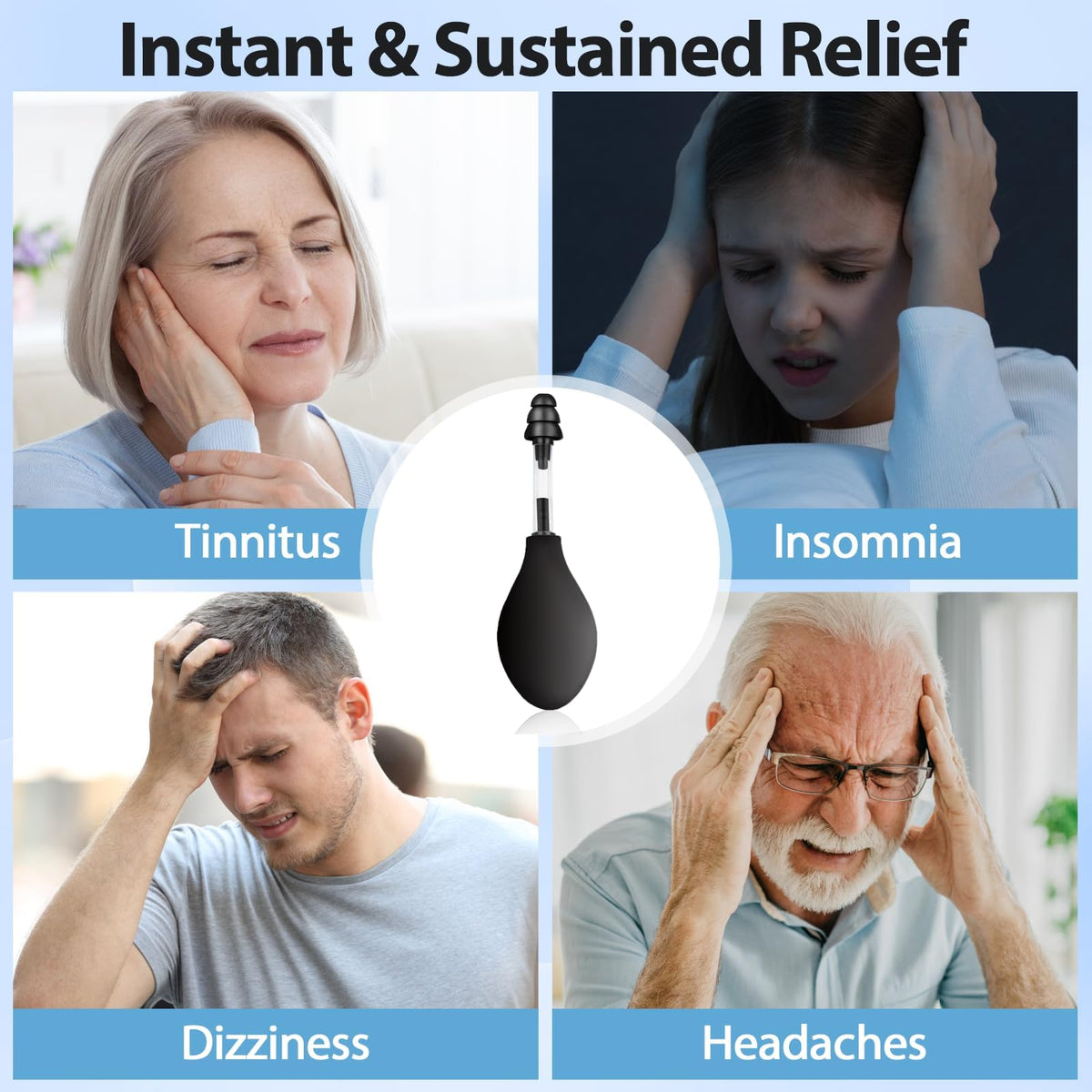Ear Pressure Relief Tool – Natural Headache & Tinnitus Relief Device, Instant Pain Reduction, Portable Ear Massage for Migraine, Insomnia, Dizziness Use(Black)