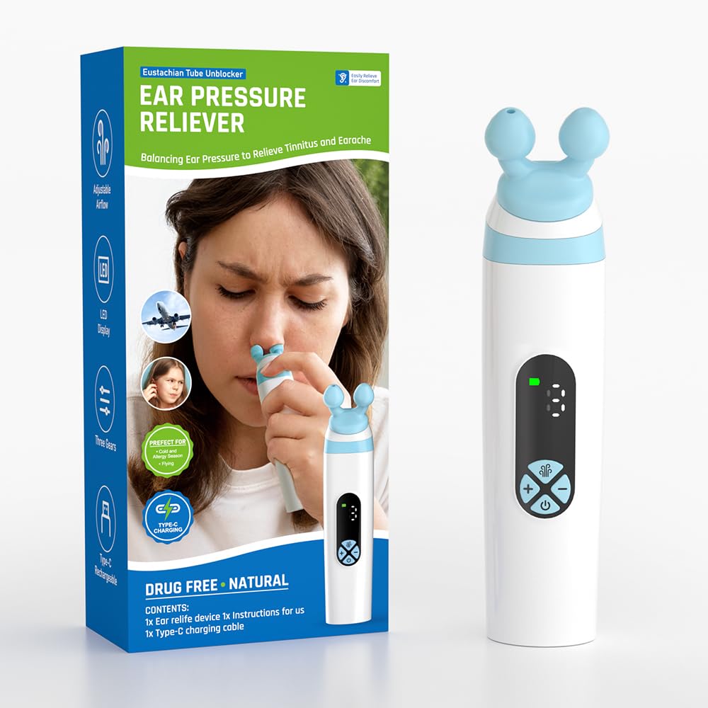 Electric Ear Pressure Relief Device – 3-Mode Adjustable Airflow for Travel, Diving &amp; Altitude – Eustachian Tube Unblocker with LED Display &amp; Type-C Charging (White)