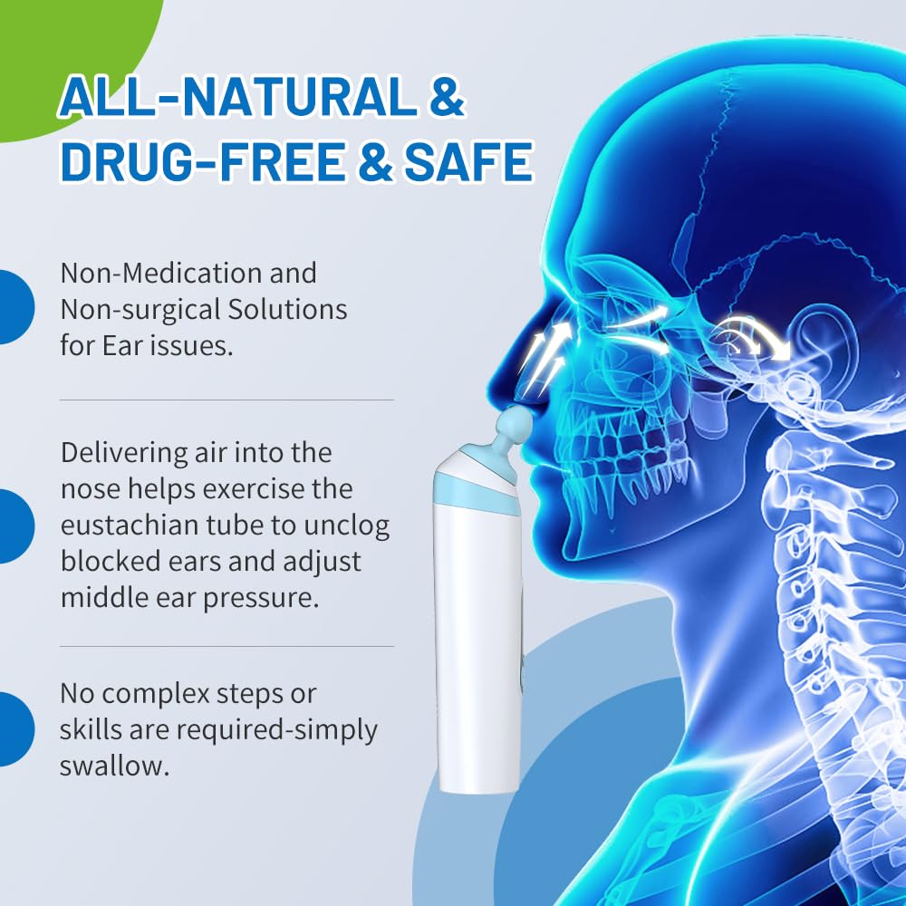 Electric Ear Pressure Relief Device – 3-Mode Adjustable Airflow for Travel, Diving & Altitude – Eustachian Tube Unblocker with LED Display & Type-C Charging (White)