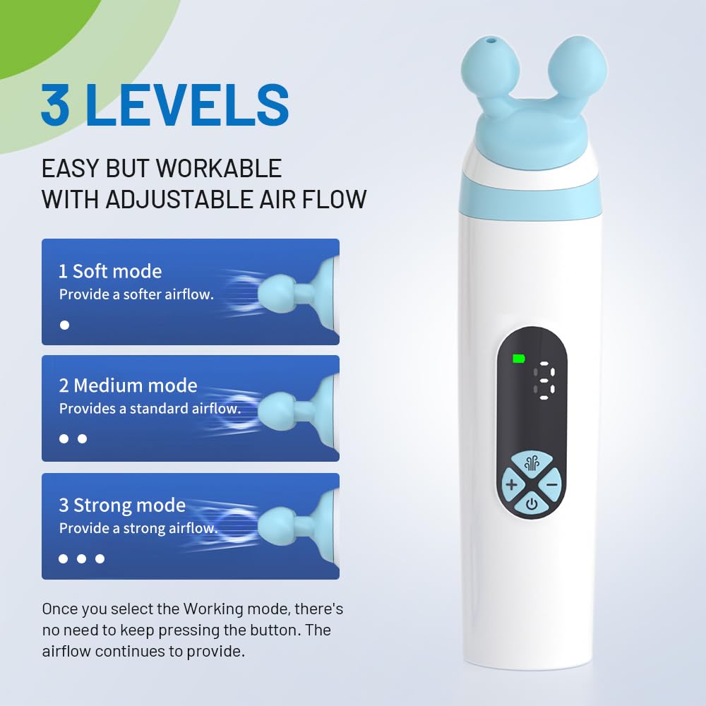 Electric Ear Pressure Relief Device – 3-Mode Adjustable Airflow for Travel, Diving & Altitude – Eustachian Tube Unblocker with LED Display & Type-C Charging (White)