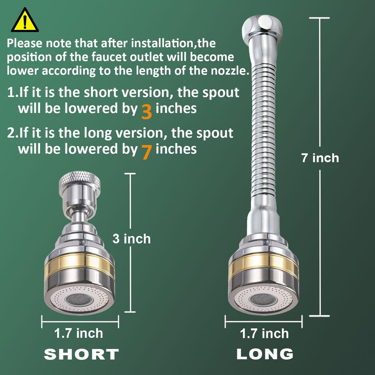 Multi-Function Rotating Faucet Aerator – 360° Swivel Kitchen Sink Extender with Adjustable Flow Modes, 3-inch & 7-inch Lengths, Anti-Splash Sprayer for Washing, Cleaning, and Filling (Silver,Long)