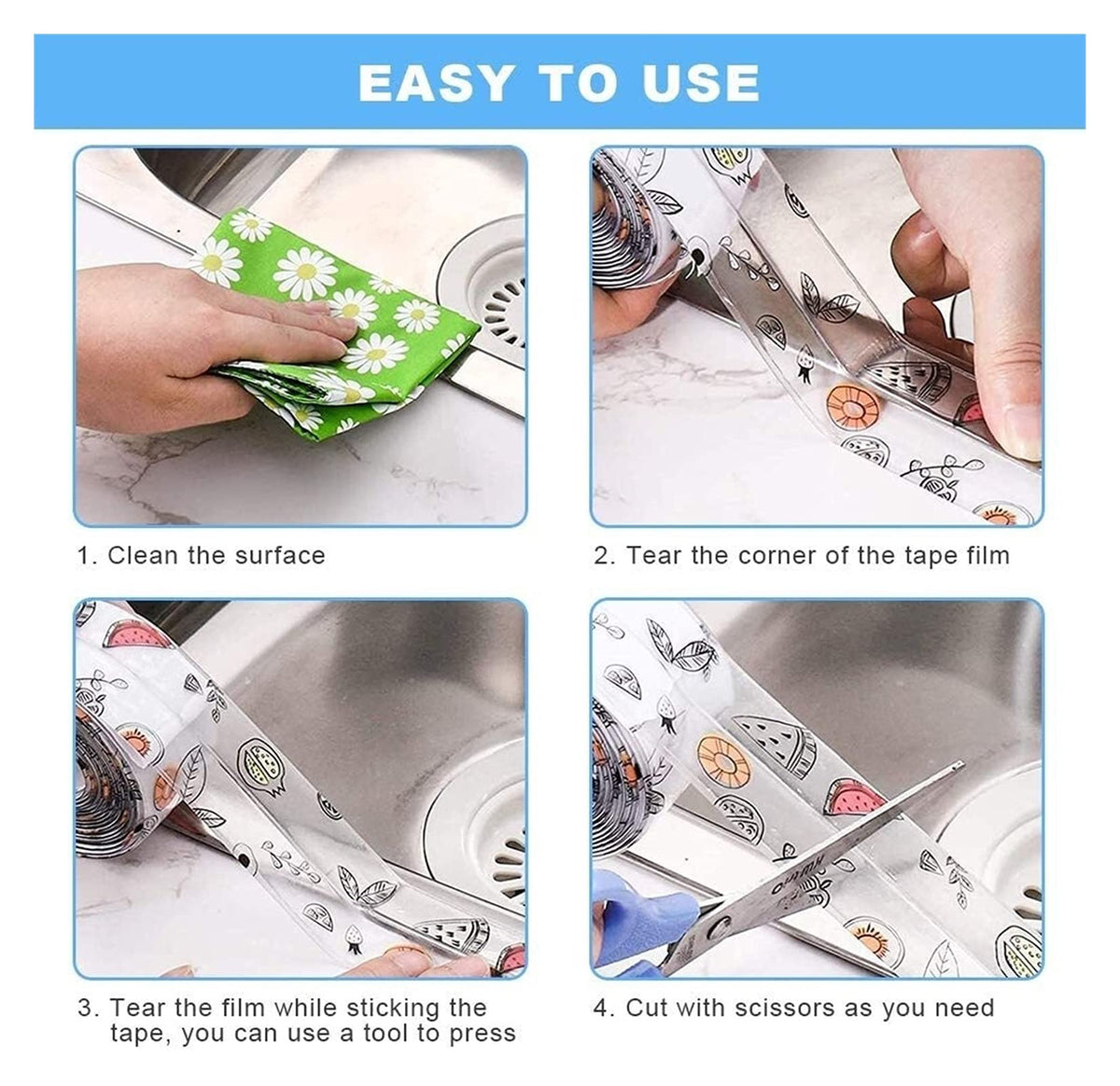 2-Pack Waterproof Self-Adhesive Sealant Tape – Transparent PVC Edge Strip for Kitchen, Bathroom, Sink, Toilet, and Wall Corners – Easy to Cut and Clean (Pattern3)