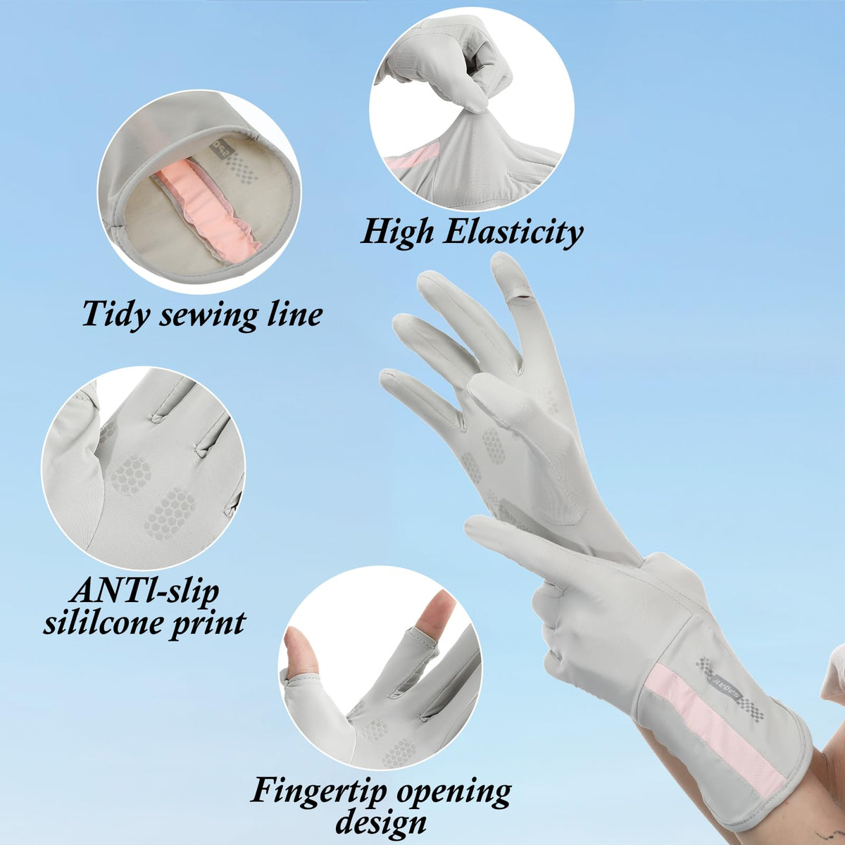 UV Protective Driving Gloves for Women – UPF 50+ Sunscreen Gloves with Touchscreen Function & Anti-Slip Palm, Long Cuff for Hiking, Cycling, Fishing, Golfing (Grey)