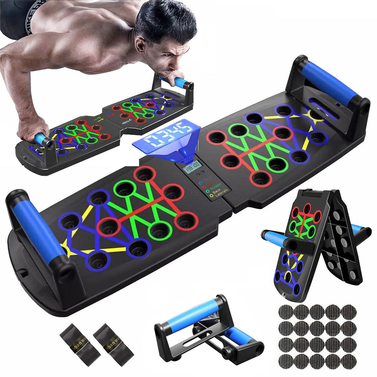 Smart Push-Up Bar with Counter &amp; Timer – Foldable Home Workout Board for Chest, Shoulders, Back &amp; Triceps Training (Black)
