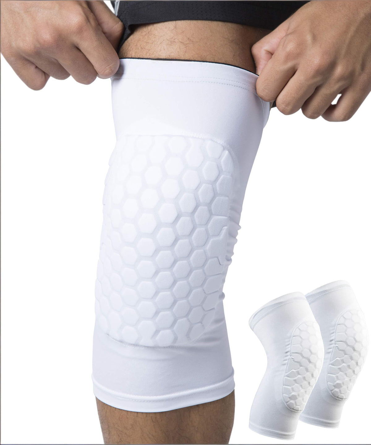 Honeycomb Knee Pads for Kids, Teens &amp; Adults – Protective Compression Knee Guards for Basketball, Football, Cycling &amp; Running(White,L)