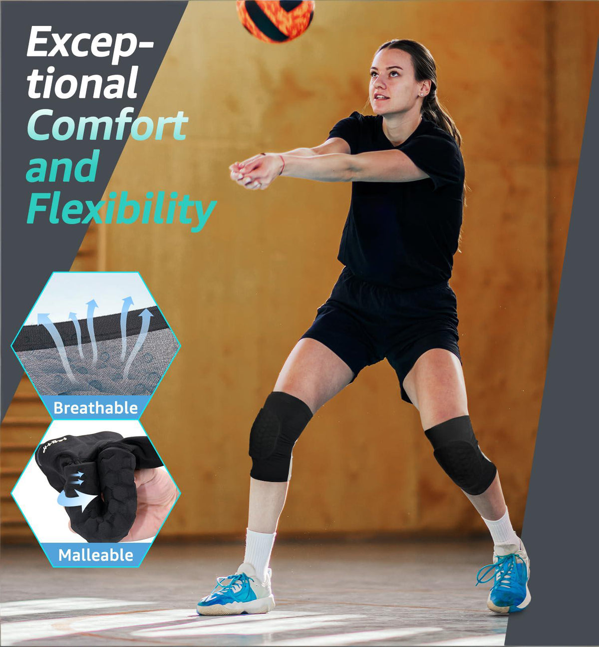 Honeycomb Knee Pads for Kids, Teens & Adults – Protective Compression Knee Guards for Basketball, Football, Cycling & Running(Black,M)