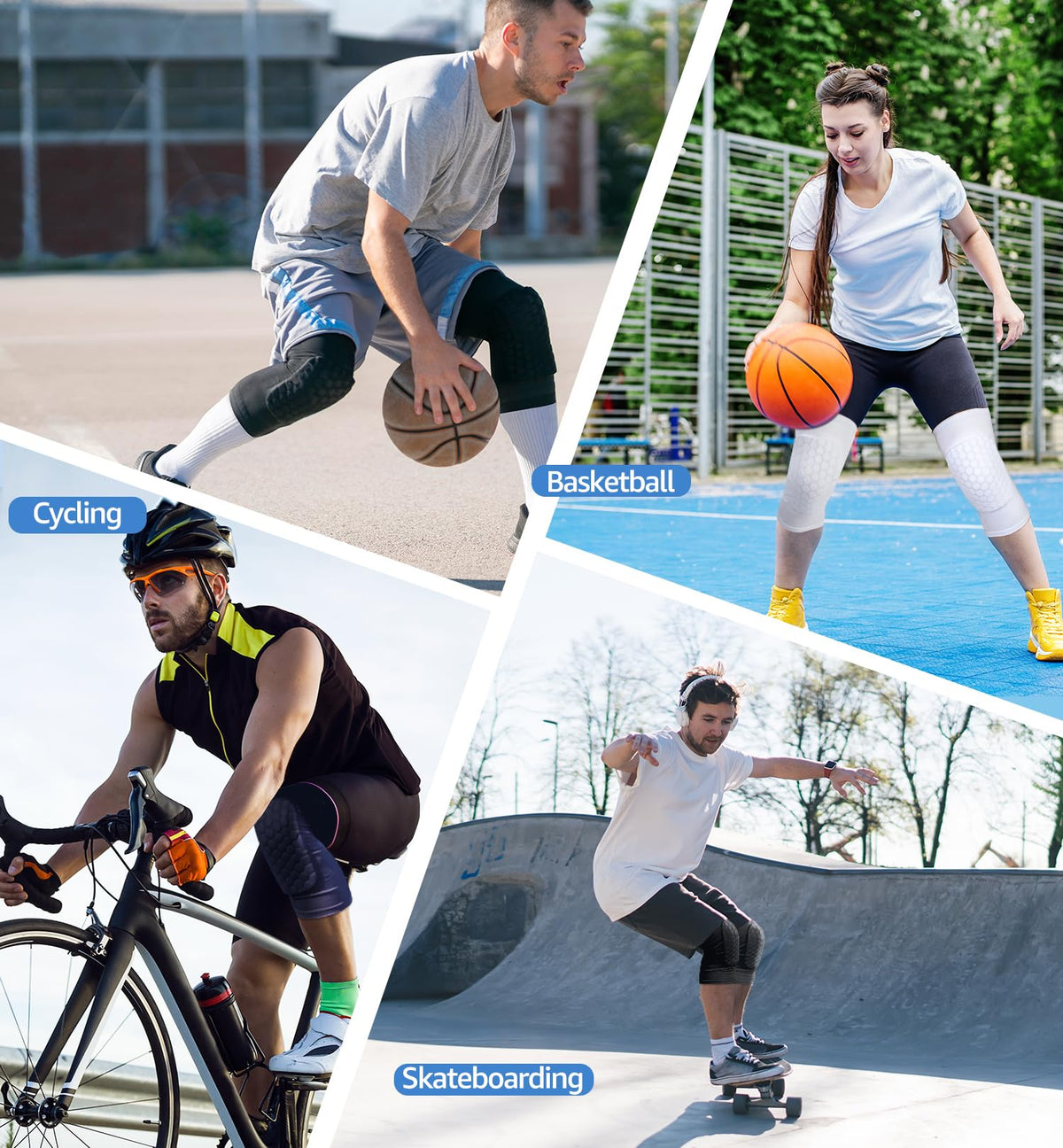 Honeycomb Knee Pads for Kids, Teens & Adults – Protective Compression Knee Guards for Basketball, Football, Cycling & Running(Black,M)