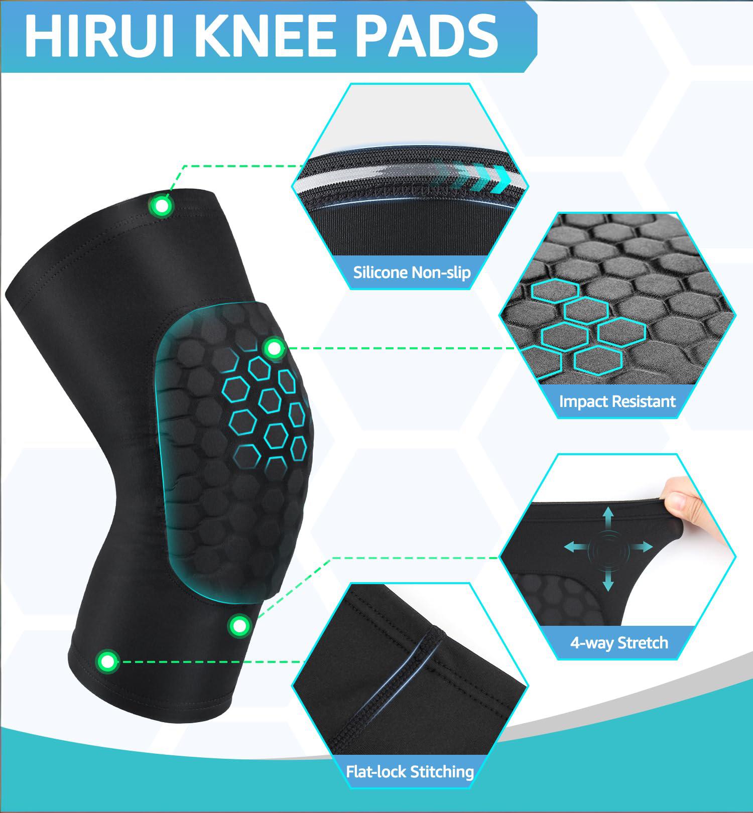 Honeycomb Knee Pads for Kids, Teens & Adults – Protective Compression Knee Guards for Basketball, Football, Cycling & Running(Black,S)
