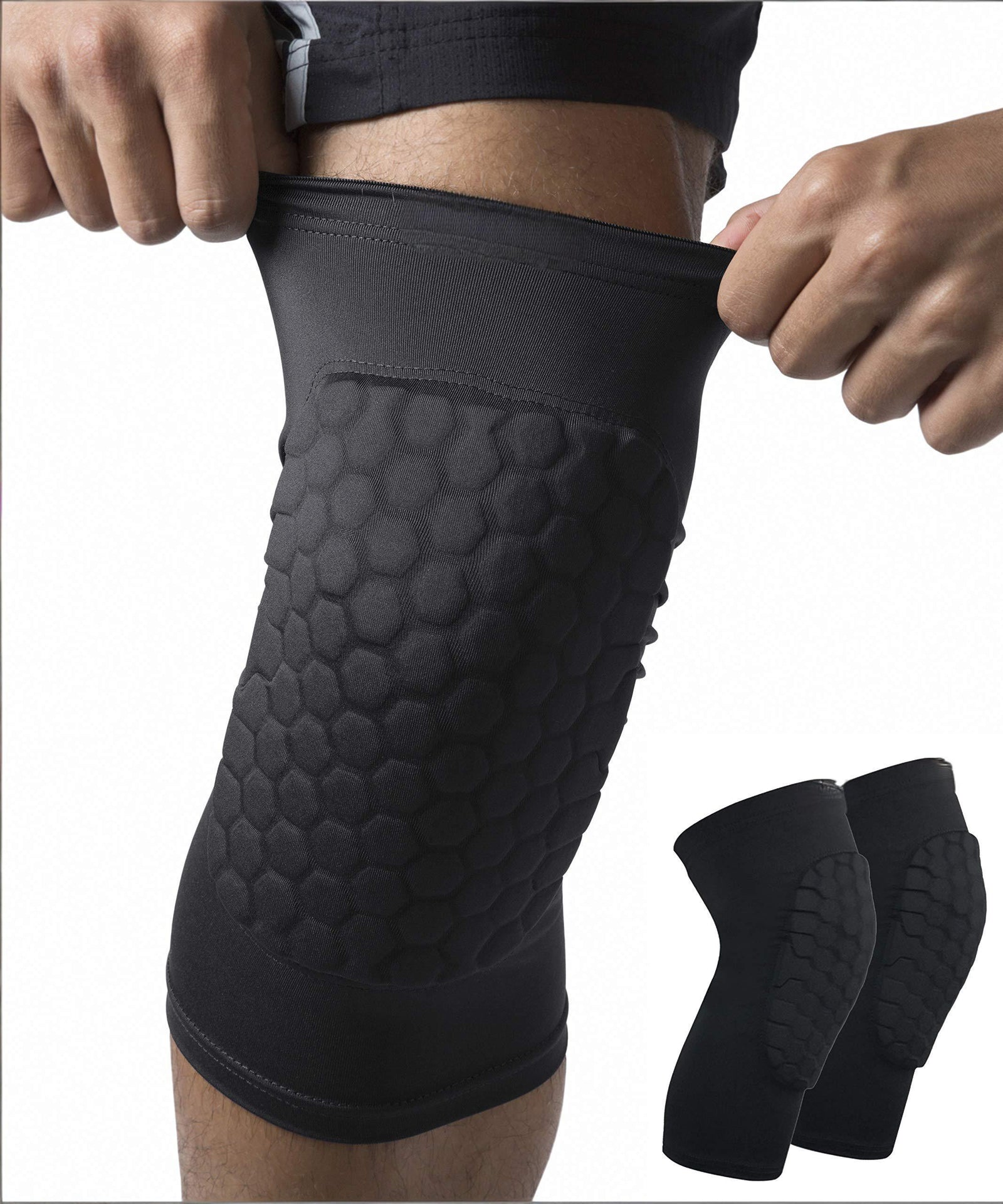 Honeycomb Knee Pads for Kids, Teens & Adults – Protective Compression Knee Guards for Basketball, Football, Cycling & Running(Black,XL)