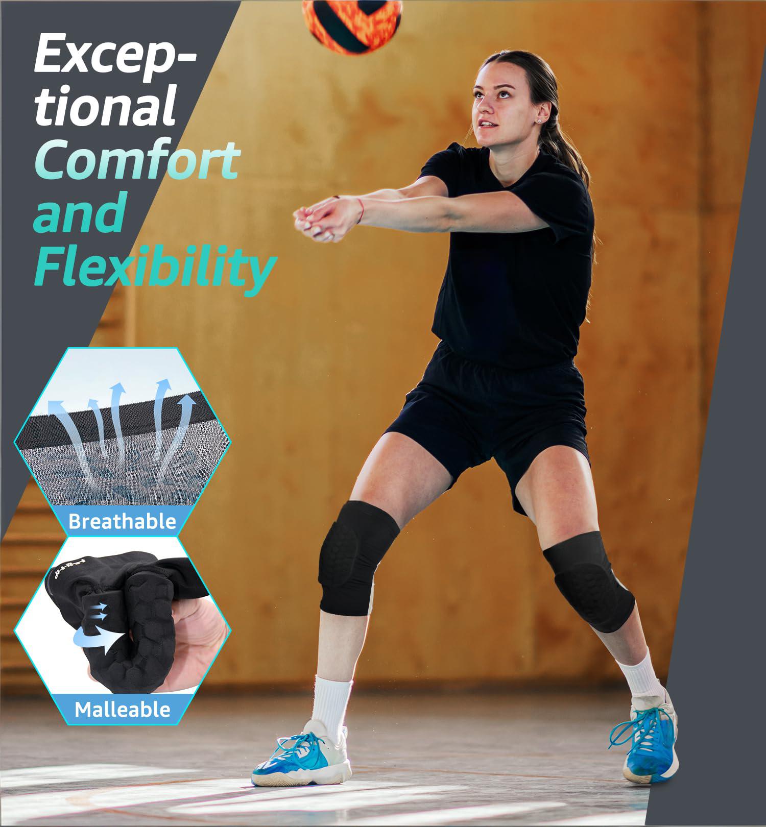 Honeycomb Knee Pads for Kids, Teens & Adults – Protective Compression Knee Guards for Basketball, Football, Cycling & Running(Black,XL)