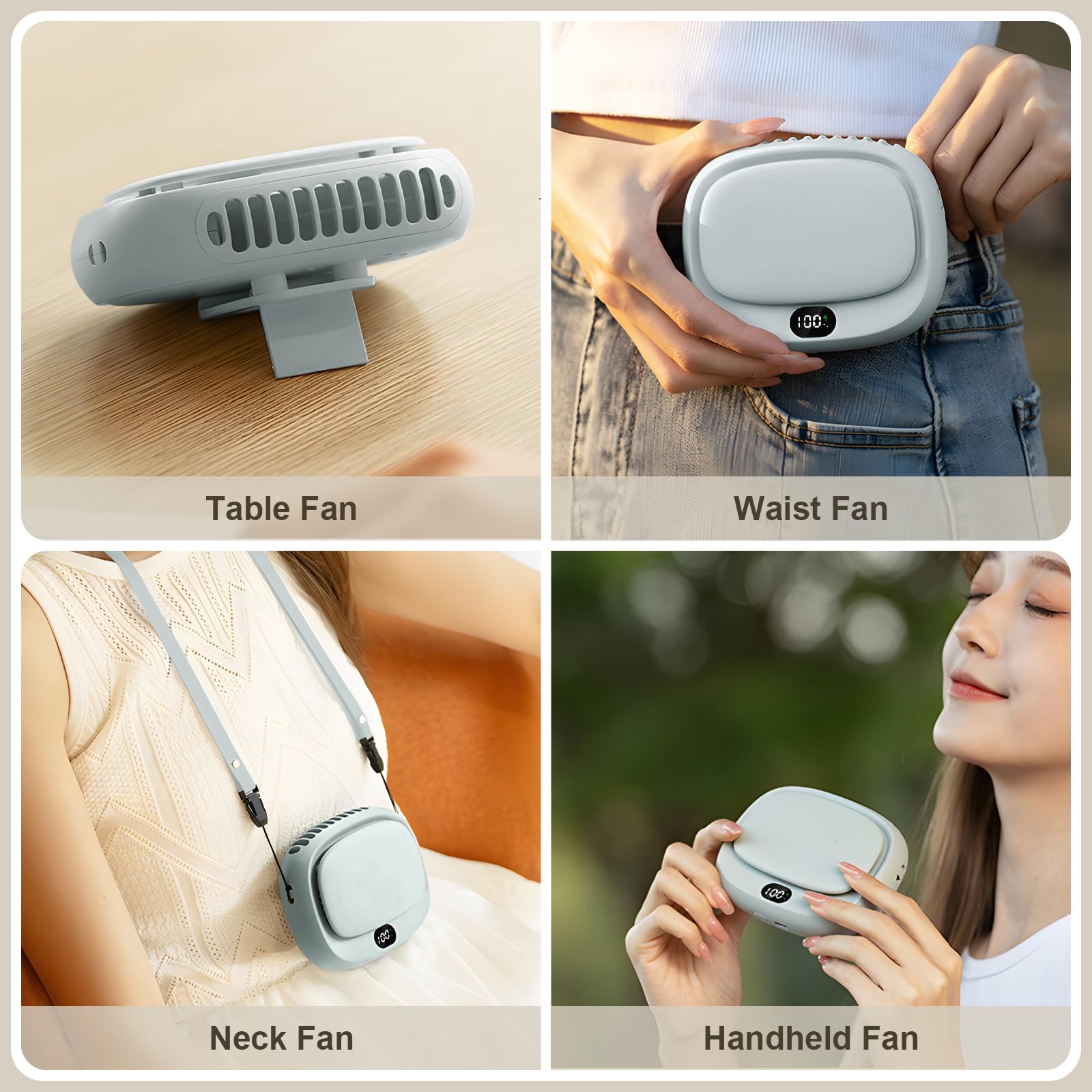 Portable Neck Fan with 5 Speeds – Rechargeable USB Mini Fan for Outdoor Travel, Work & Camping – Silent Personal Cooling Fan (Blue)