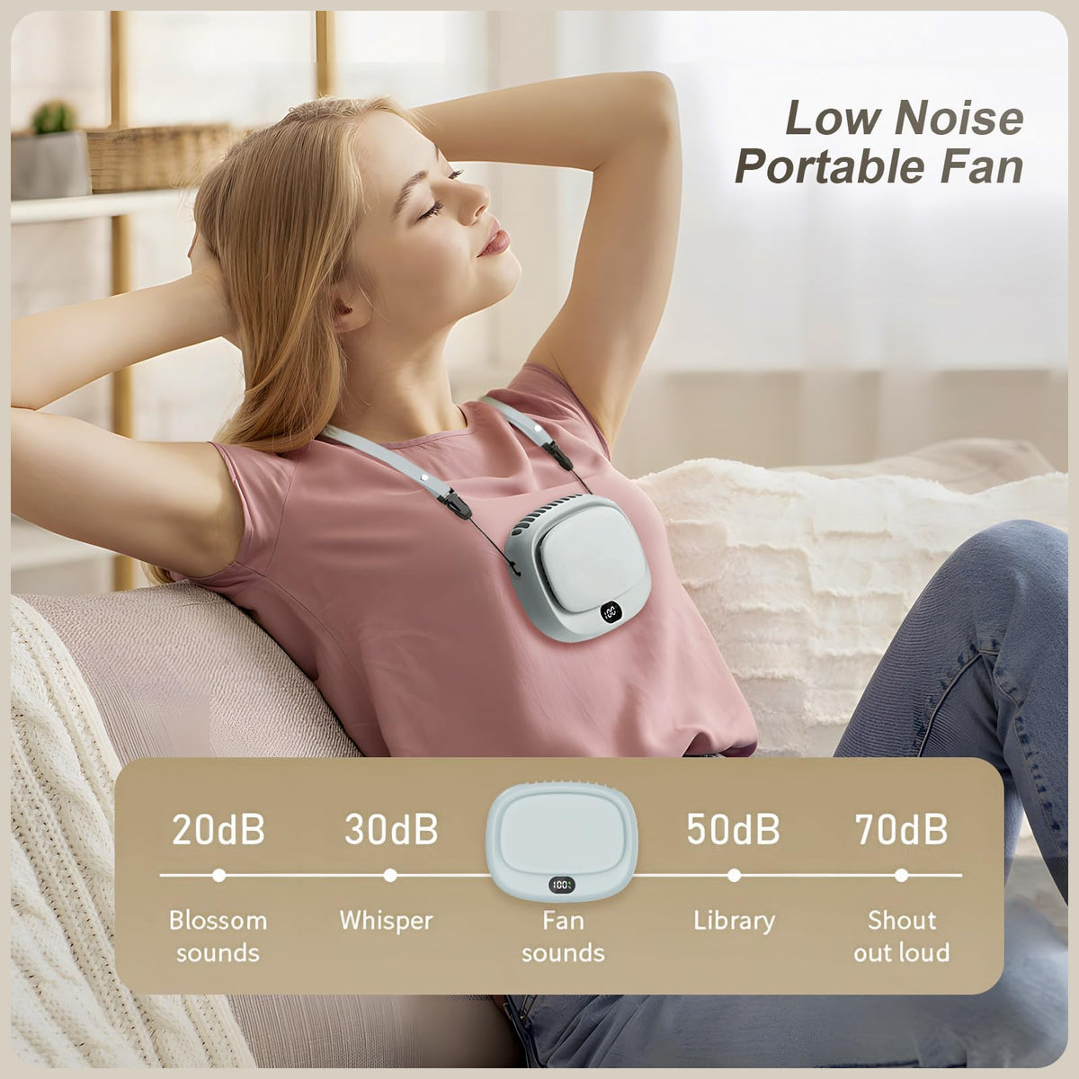 Portable Neck Fan with 5 Speeds – Rechargeable USB Mini Fan for Outdoor Travel, Work & Camping – Silent Personal Cooling Fan (Blue)