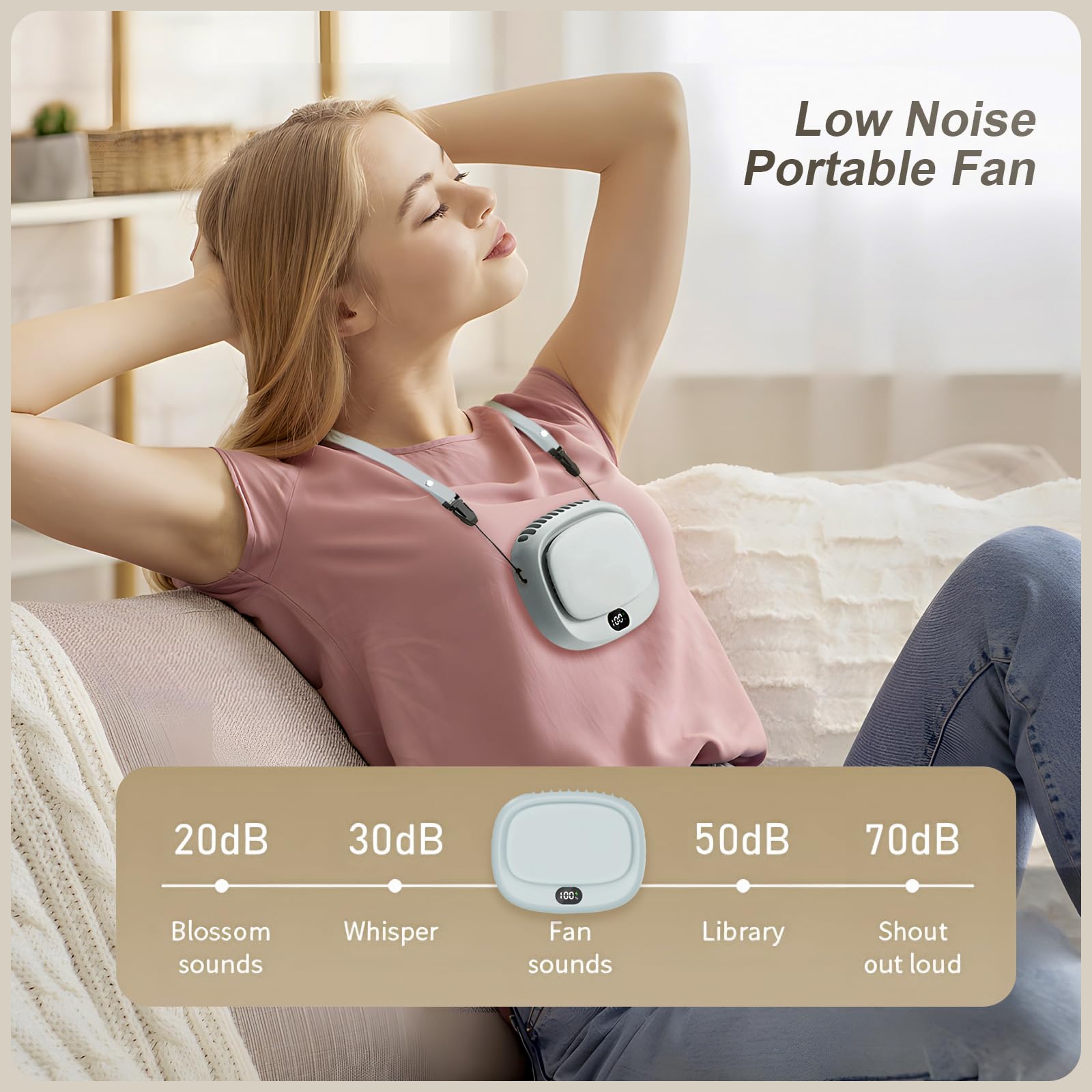 Portable Neck Fan with 5 Speeds – Rechargeable USB Mini Fan for Outdoor Travel, Work & Camping – Silent Personal Cooling Fan (Blue)