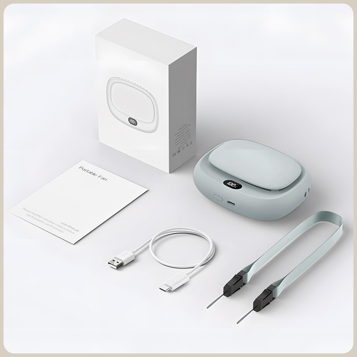 Portable Neck Fan with 5 Speeds – Rechargeable USB Mini Fan for Outdoor Travel, Work & Camping – Silent Personal Cooling Fan (Blue)