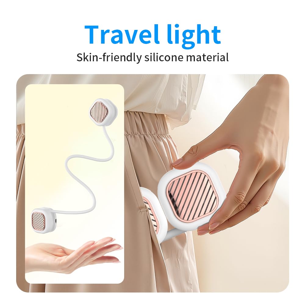 Portable Neck Fan with 5-Speed Adjustable Cooling – Lightweight Rechargeable Bladeless Fan for Travel, Outdoor, Gym, Office Use – Ultra-Quiet & Foldable (White)