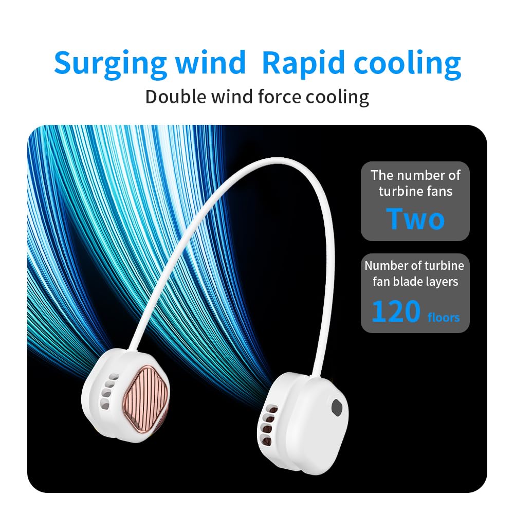Portable Neck Fan with 5-Speed Adjustable Cooling – Lightweight Rechargeable Bladeless Fan for Travel, Outdoor, Gym, Office Use – Ultra-Quiet & Foldable (White)