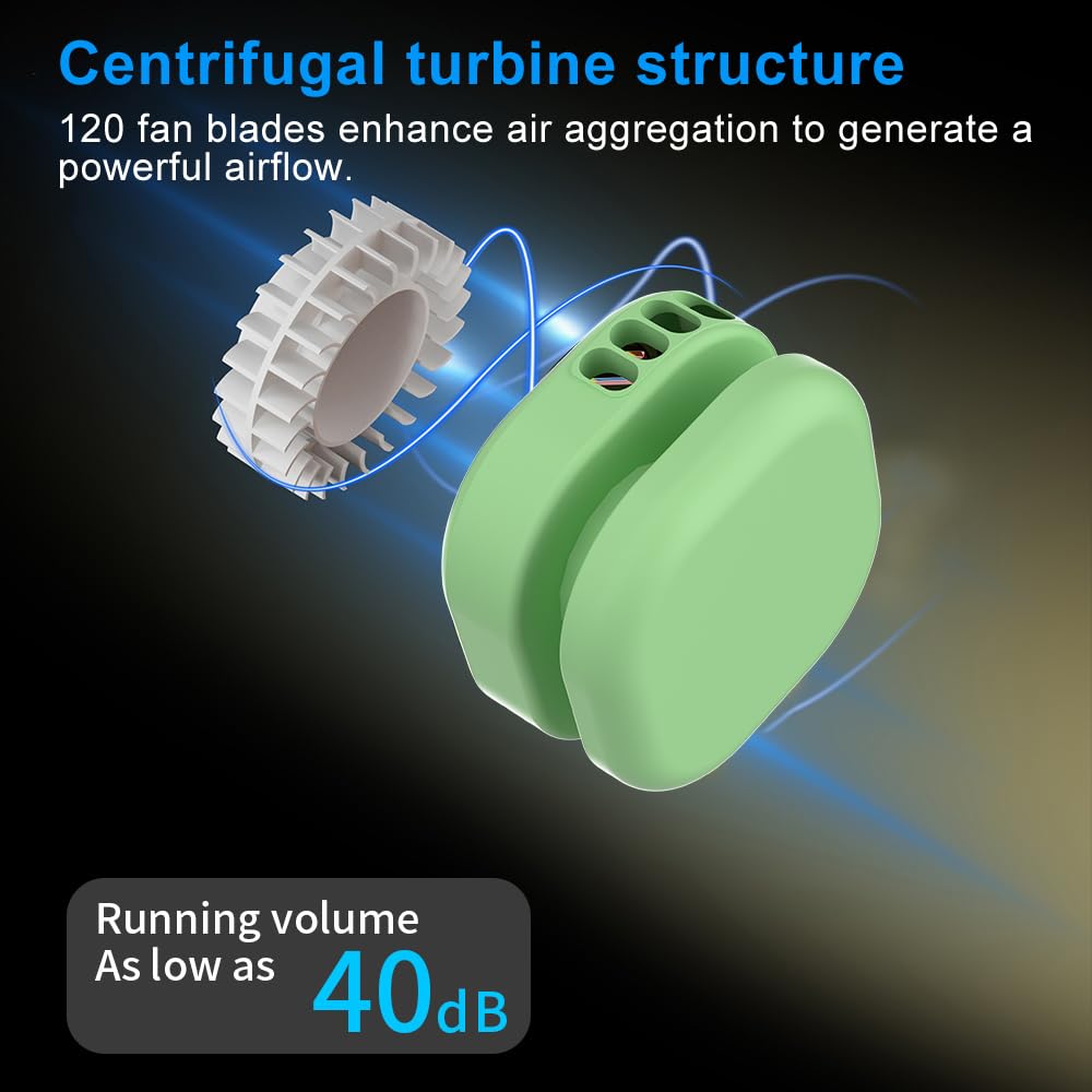 Portable Neck Fan with 5-Speed Adjustable Cooling – Lightweight Rechargeable Bladeless Fan for Travel, Outdoor, Gym, Office Use – Ultra-Quiet & Foldable (Green)