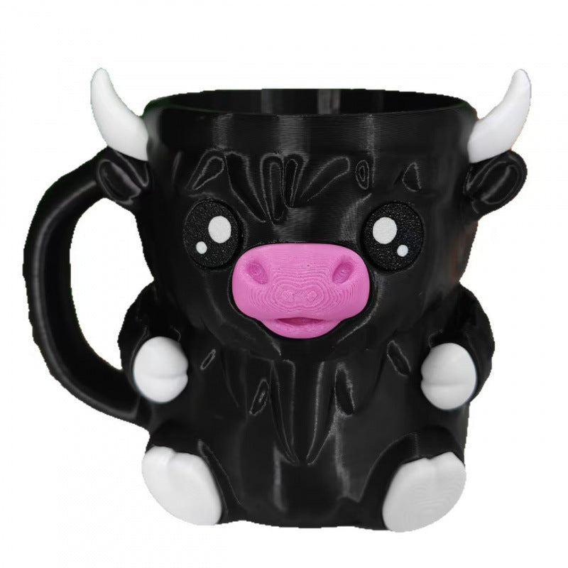 Modern Highland Cow Ice Pint Holder – Fun Animal Mug with Secret Snack Drawer, Lid Holders, and Wide Opening(Black)