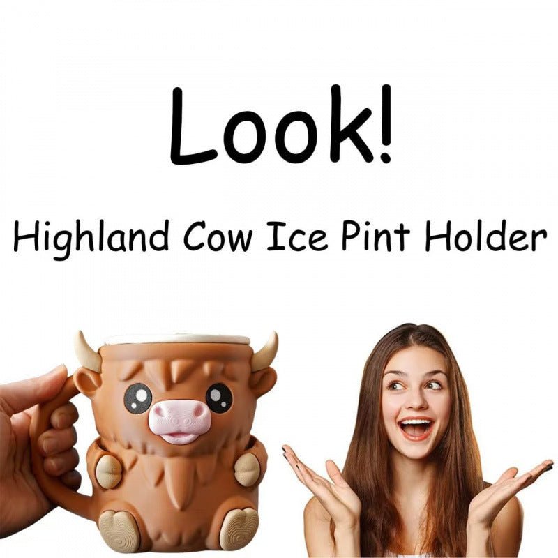 Modern Highland Cow Ice Pint Holder – Fun Animal Mug with Secret Snack Drawer, Lid Holders, and Wide Opening(Black)
